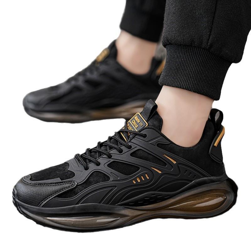 Men's Shoes Black Casual Sports Junior High School Running Lightweight Shock-absorbing Popcorn Height Increasing Dad's 4647