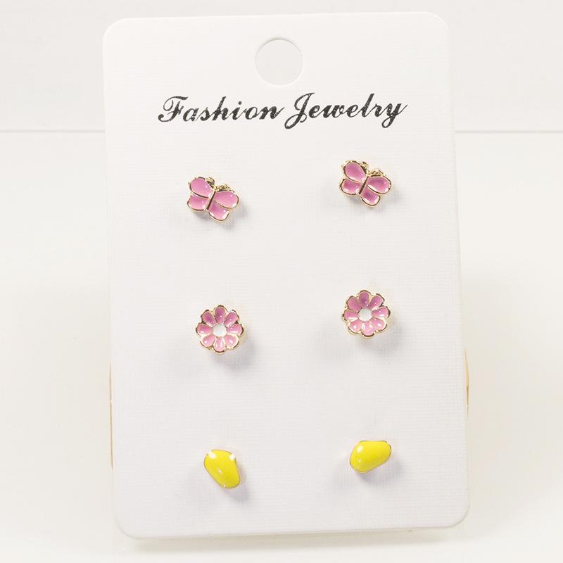 

S925 silver needle new personalized female versatile stud earrings, student Dongdaemun small fresh butterfly cute three pairs of sets срібний