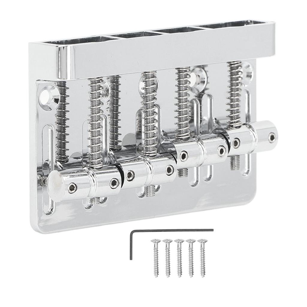 Electric Bass Bridge Tailpiece 4 String Fixed Saddle with Thickened Base Plate Hex Wrench Silver