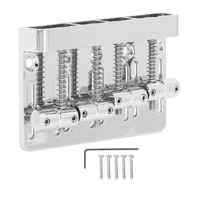 E-Bass Brücke Saitenhalter 4 Saiten Fester Sattel mit Verdickter Grundplatte Inbusschlüssel Silber