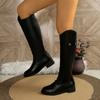Foreign Trade, European and American Style Round Head Rear Zipper Knight Boots, New Temperament Tall Knight Boots for Women In Autumn and Winter