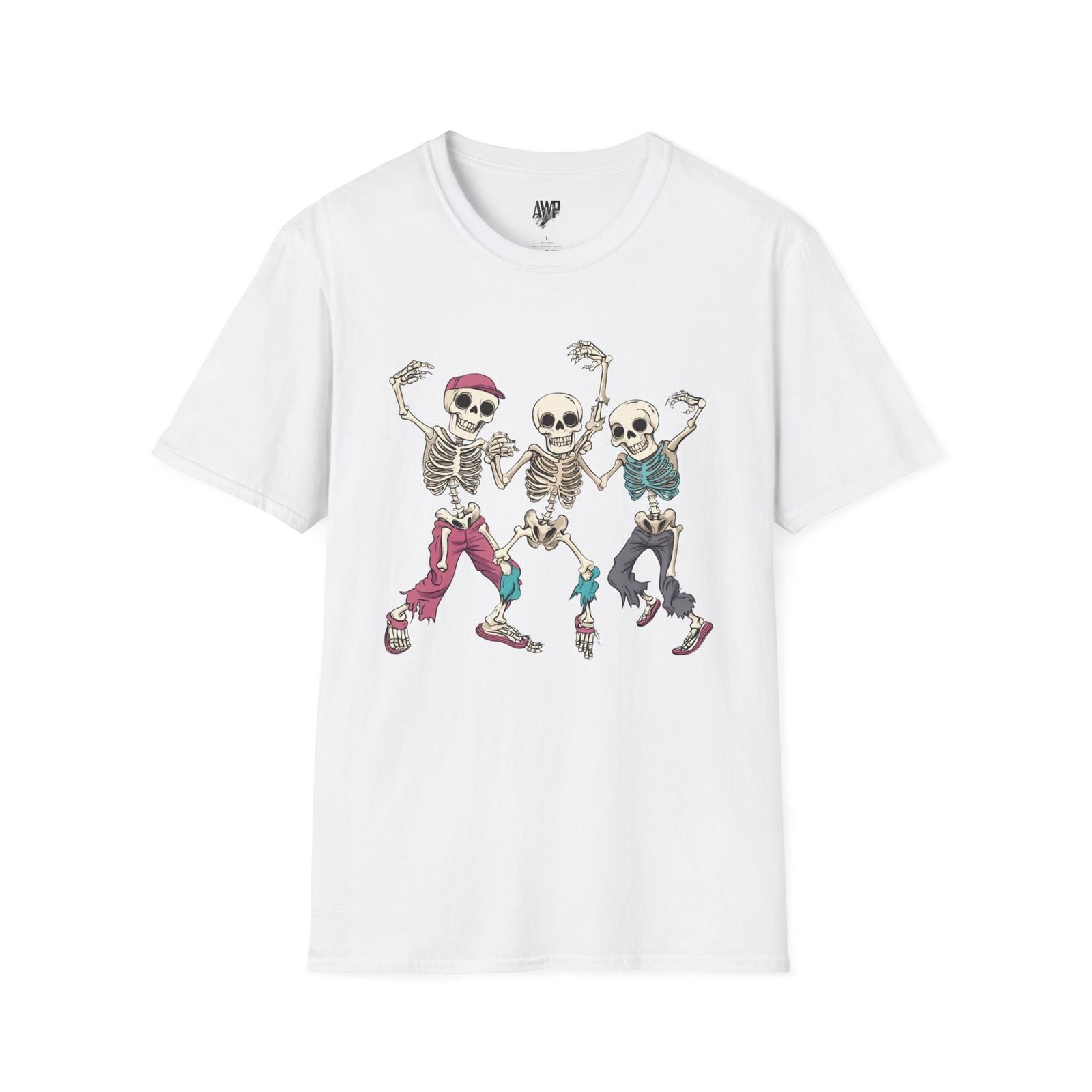 Skeleton Dancing Party Unisex T-Shirt, Halloween Theme T-shirt, Orange, Black S