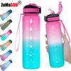 1L Gradient Color Motivational Sports Water Bottle with Time Marker Water Bottle with Straw for Office Exercise Gym Outdoor 1
