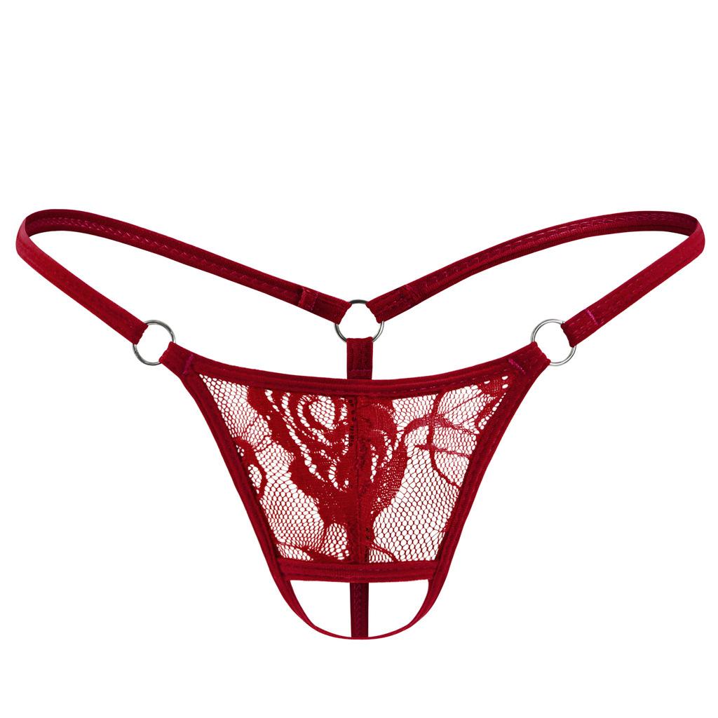 Mens Open Front Lace Thongs Low Rise Spaghetti Strap G-String See Through Lingerie Underwear Sissy Panties Penis Hole Underpant