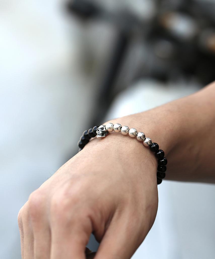 Shoveoff Svb-219 Silver 92.5 Skull Onyx Bracelet