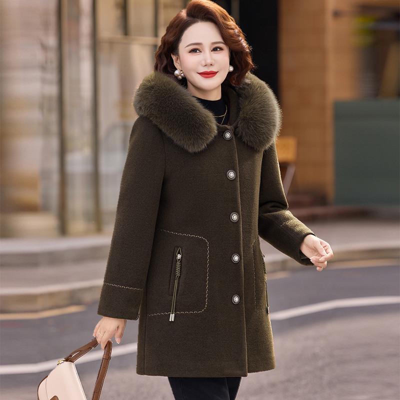 

Mom s Winter Velvet Wool Coat: Mid-Length, Warm Cotton Jacket for Mature and Elderly Women 5XL (150-165 lbs)