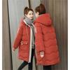 Damen Winter Mittellanger Steppmantel Kapuzenmantel Dicke Warme Jacken Kontrasttaschen Mode Parkas Lässige Lockere Daunenjacke