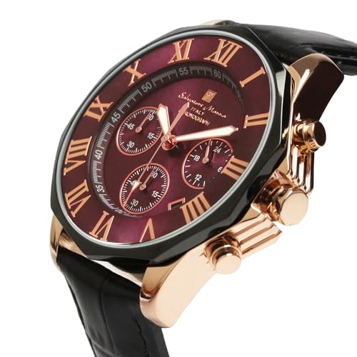Hodinky Salvatore Mara červený chronograf 10 ATM vodotěsné business formální pánské kožený řemínek černý.