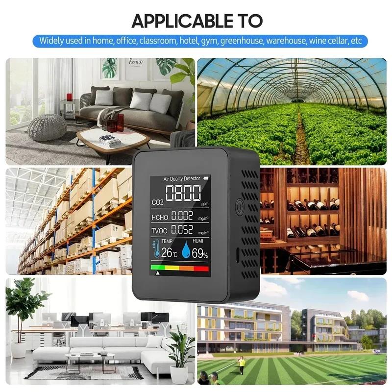 Multifunctional 5in1 CO2 Meter Digital Temperature Humidity Tester Carbon Dioxide TVOC HCHO Detector Air Quality Monitor Gas