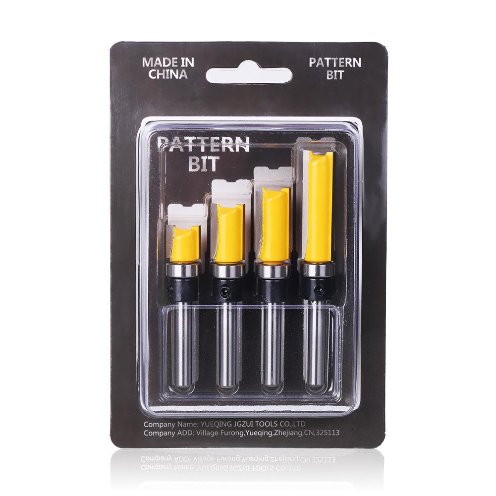 1/4 Handle, Copy Bearing Trimming Cutter, Woodworking Milling Cutter, Double-Edged Bearing Straight Cutter, Extended