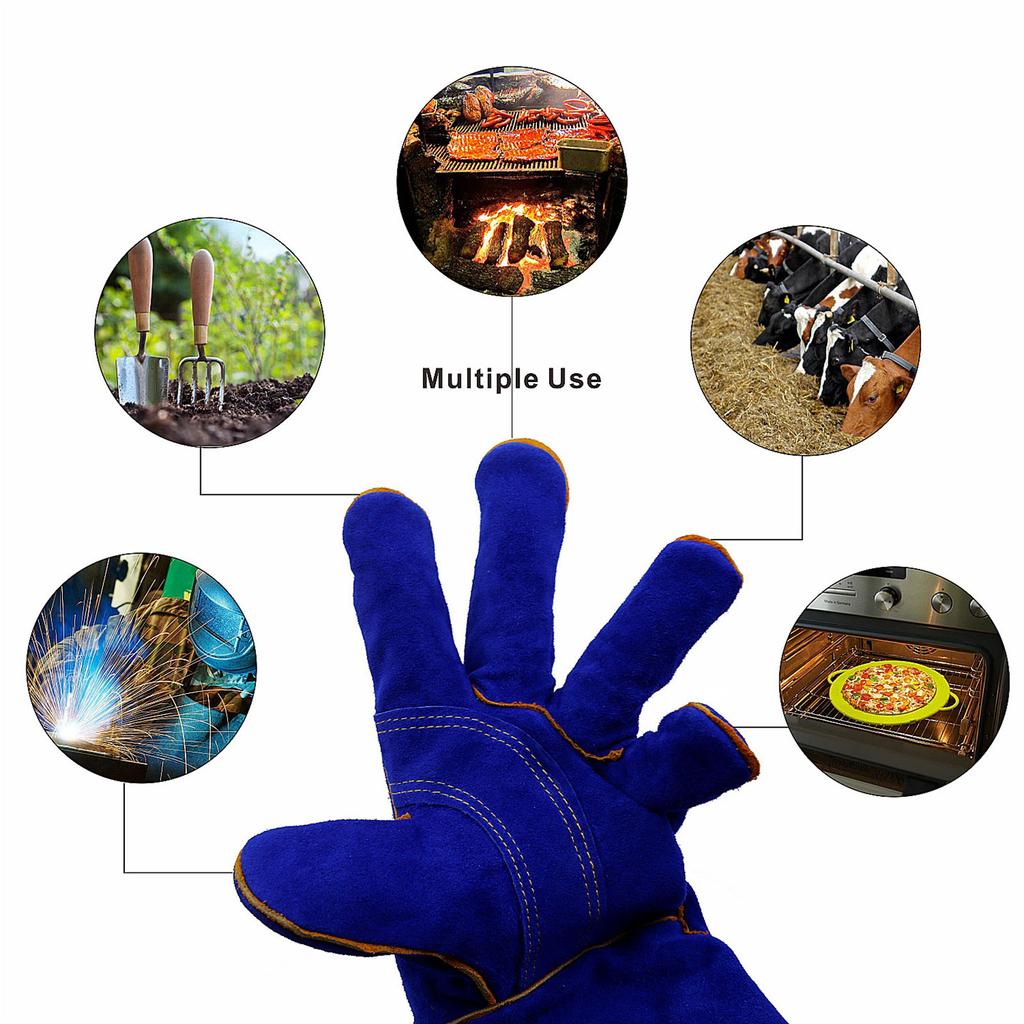 Leather Welding Gloves - Heat/Fire Resistant, Perfect for Gardening/Tig Weld/Beekeeping/BBQ-14inches
