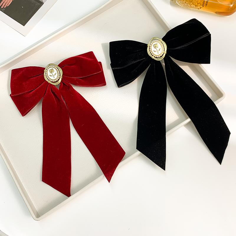 Vintage French Ribbon Hair Clips Bow Elegant Velvet Hairpin Women    Head Back Spring Clip Fashion Girls Hair Accessories