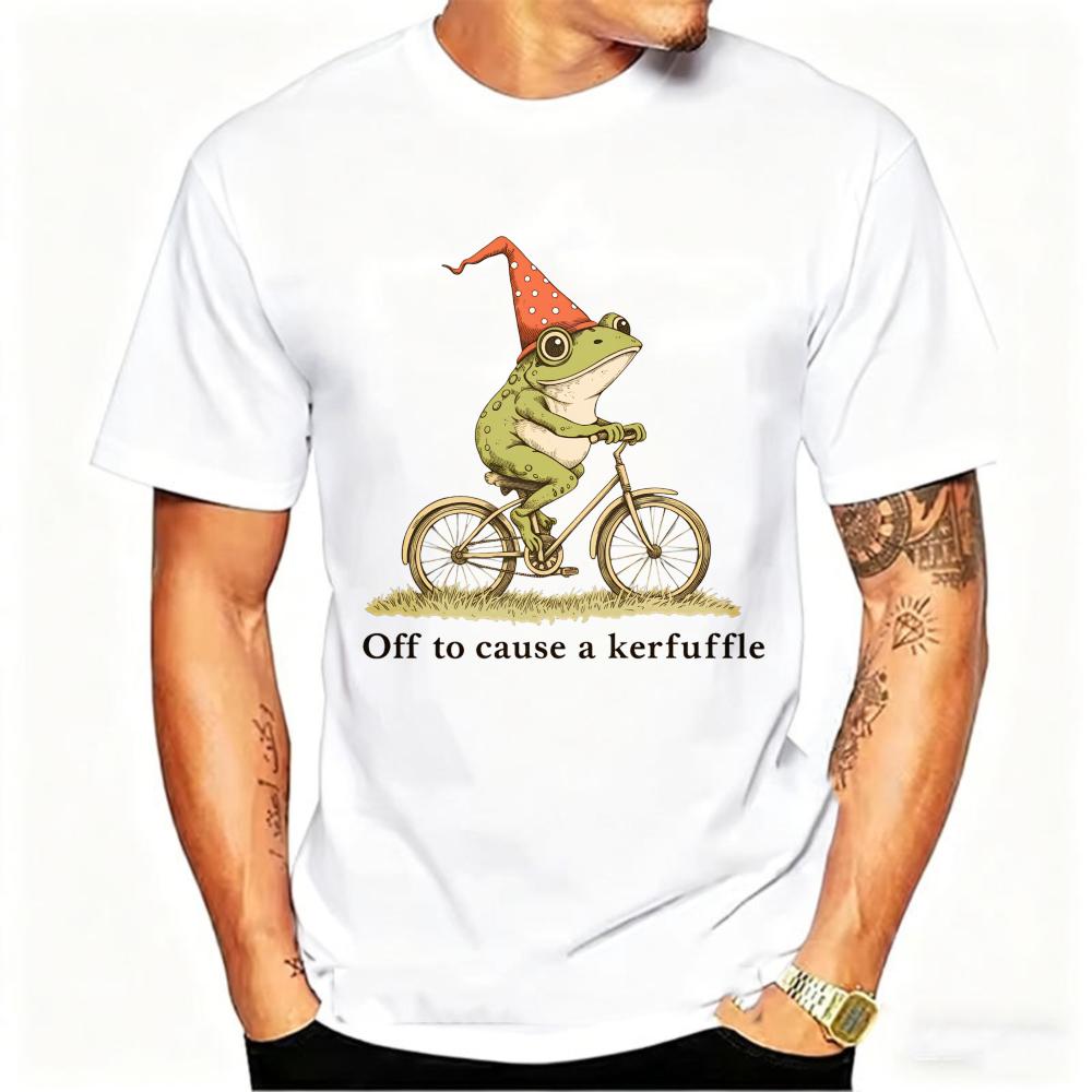 Off To Cause Kerfuffle Whimsical Frog On A Bicycle Funny Weirdcore Sayings Meme Designed Cartoo