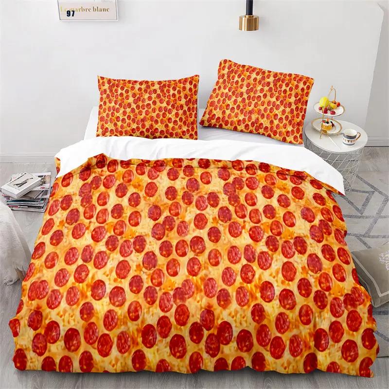 Creative Fast Food Duvet Cover Pizza Hamburger Print Comforter Cover Microfiber Bedding Collection King Queen For Kids Teen Room Decor
