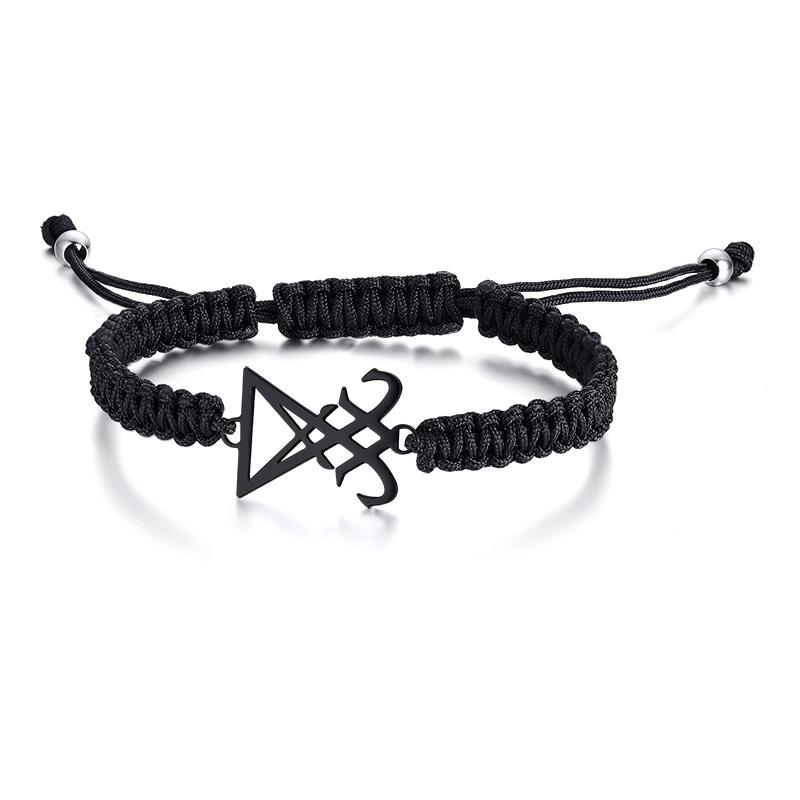 Charm Braided Bracelet Seal Of Lucifer Handmade Wave Black Adjustable Male Wrist Brazelet