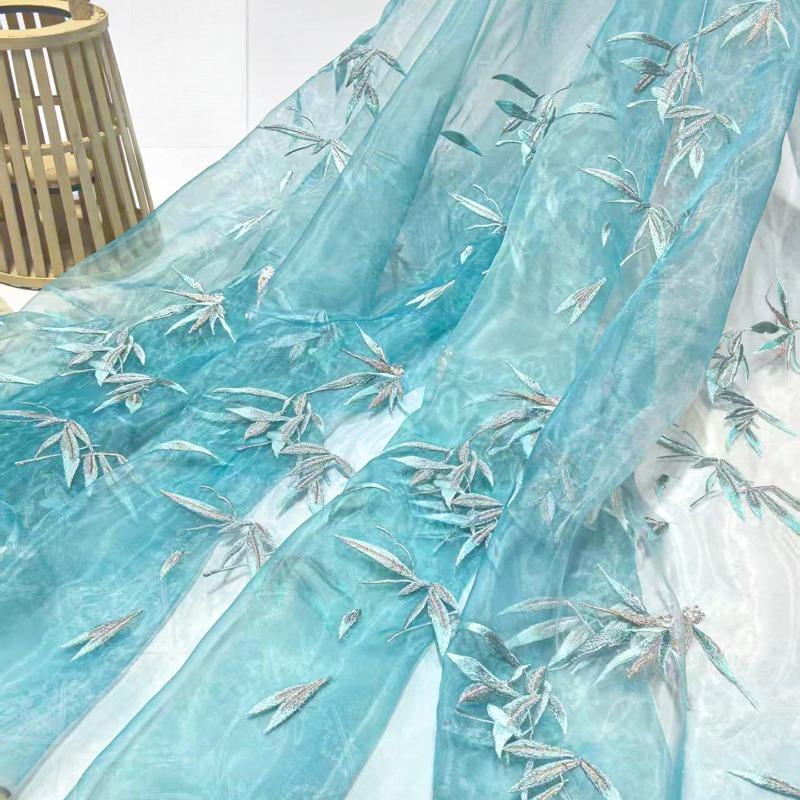 100x150cm Chinese classical style Printed bamboo leaf chiffon embroidery fabric For DIY hanfu shirts doll cloth