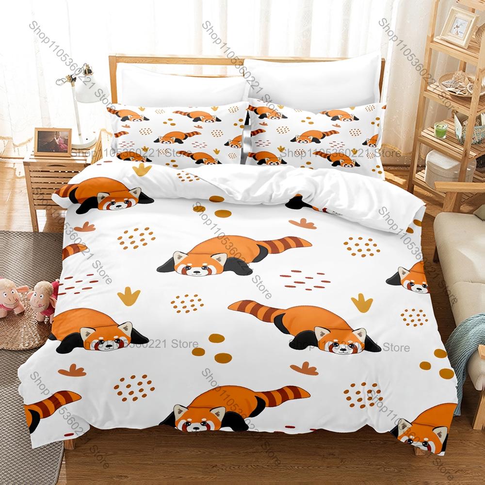 Kawaii Sarkanais panda Gultasveļas komplekts 3D