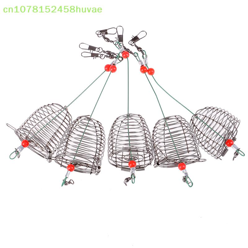5 Pcs Wire Fishing Lure Cage Fish Bait Cage Fishing Trap Basket Feeder Holder