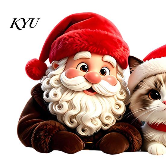 Holiday Atmosphere Wall Decals Christmas Santa Claus & Cat Static Window Clings, PVC Waterproof Glass Stickers, Decorative for Home Doors Store