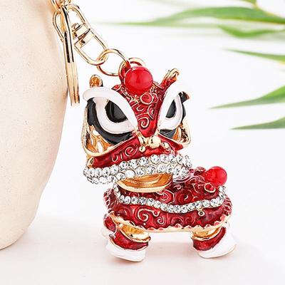 Awakened Lion Dance Rhinestone Keychain - Cute Chinese Dragon Ball Lion Charm