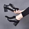 Pointed Deep Mouth Single Shoes Women's Autumn and Winter New Lace-up Lace Thick Heel Fashion Shoes British Small Leather Shoes