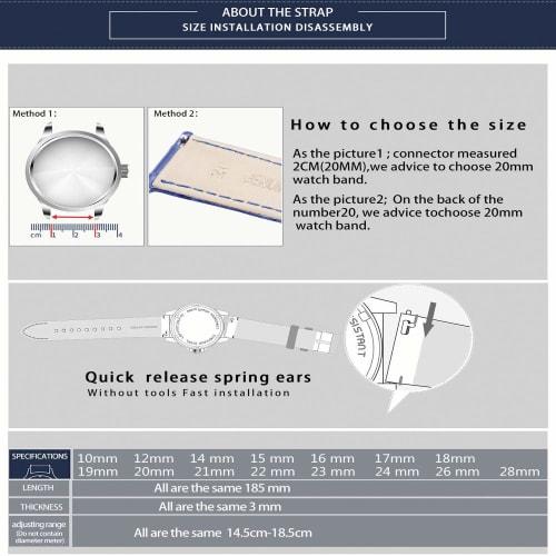 BINLUN Leather Watch Band, Quick Release, Replacement Strap for Men and Women, Crocodile Leather Pattern, Smartwatch Strap (22mm, Gray)