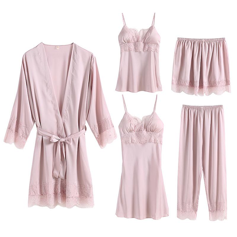 New Women's 5-piece Set Bridal Bridesmaid Wedding Dress Women's Pajamas White Kimono Pajamas Rayon Casual Pajamas Home Clothes