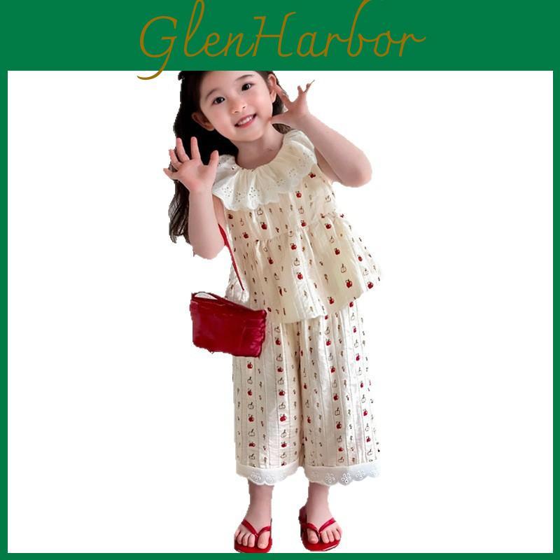Mädchen Sommer Ärmelloses Outfit Set Mit Spitze Besatz Für Alter 3 Bis 8