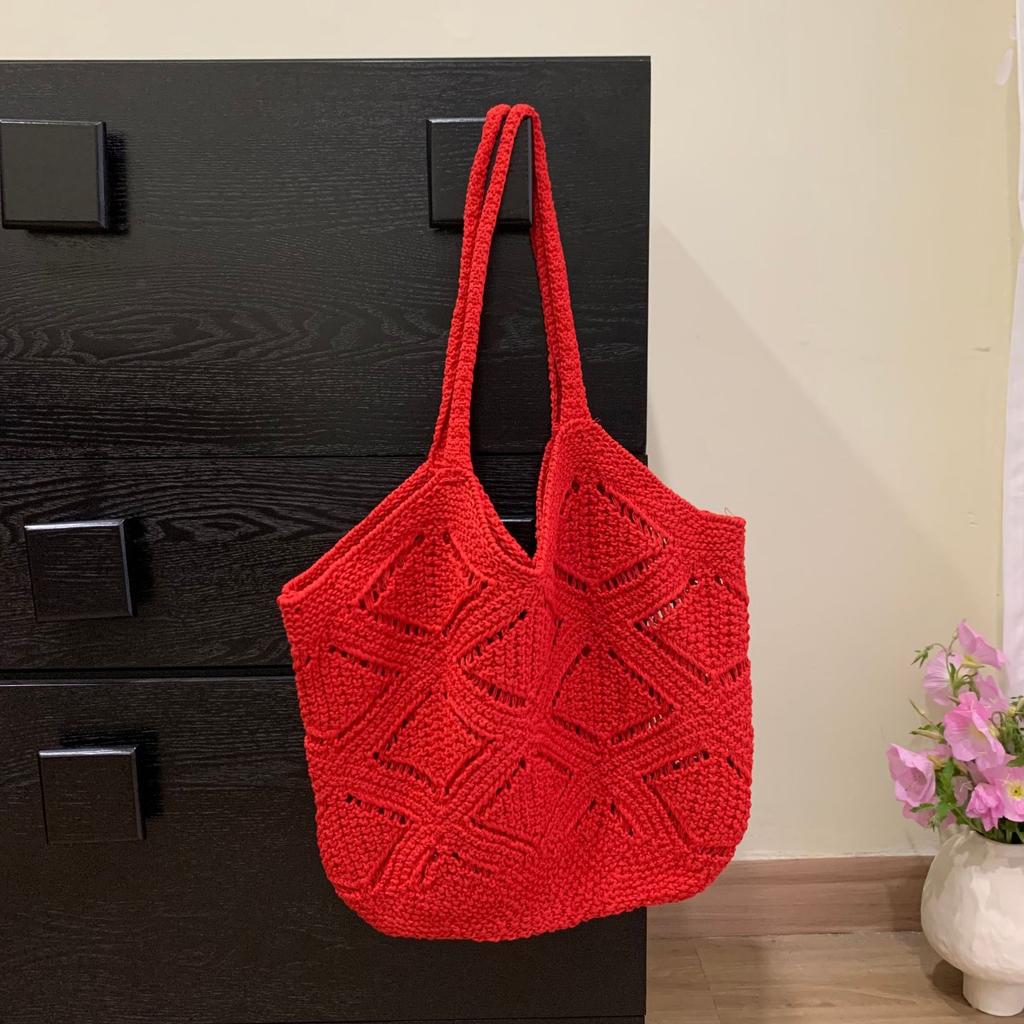 Nieuwe Trend Dames Tas Haakwerk Handtas Retro Gebreide Effen Kleur Holle Top-handle Tote Tas Reizen Shopper Schoudertas