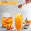 KEMORELA Honey Jar with Spoon and Sealing Lid 330/450ML Glass Honey Jar with Wooden Honey Spoon Tray Sealed Syrup Dispenser