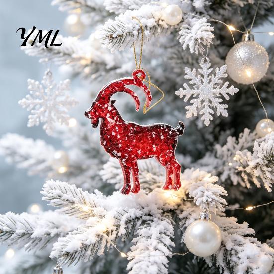 Christmas Gift for Friends Goat Tree Hanging Ornaments, Decorative 2D Flat Acrylic Themed Craft Supplies Pendant Holiday Party Home Decor, Lightweight