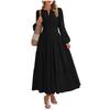 2026 European and American Women's Clothing Popular V-neck Pleated Waist Layer by Layer Large Pendulum Long-sleeved Dress