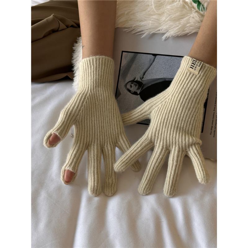 Autumn and Winter Monsoon Split Pointer Knitted Wool Gloves for Women's New Style of Finger-exposed Touch Screen Warm Outdoor Cycling