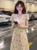 Women's French Style Floral Lace V-Neck Maxi Dress: Summer Waist-Cinching Slim A-Line Design