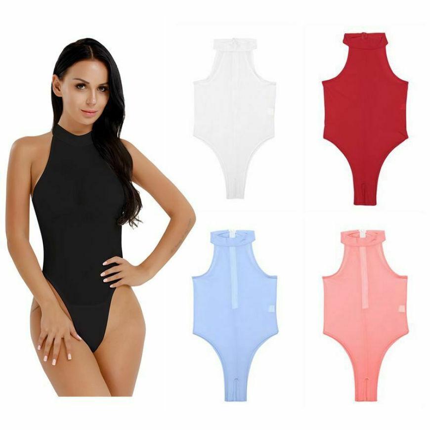 Women's One Piece Mock Neck Sleeveless Gymnastics Bodysuit High Cut Dance Leotard