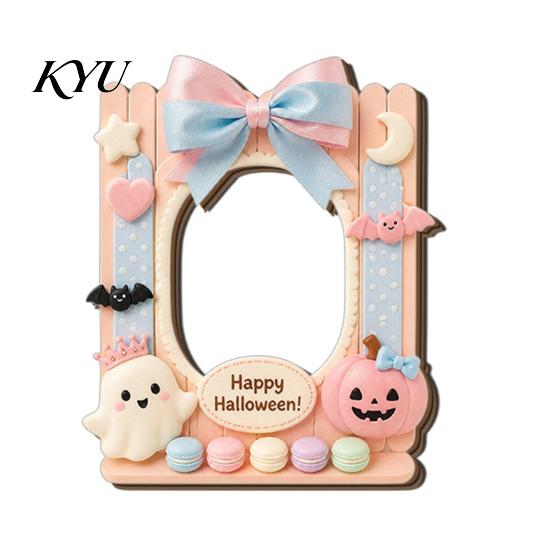 Decorative Magnetic Frame Halloween Photo Refrigerator Magnet, Ghost Pumpkin Picture Room Decor Holder, Wooden for Holiday Party Kitchen Magnet