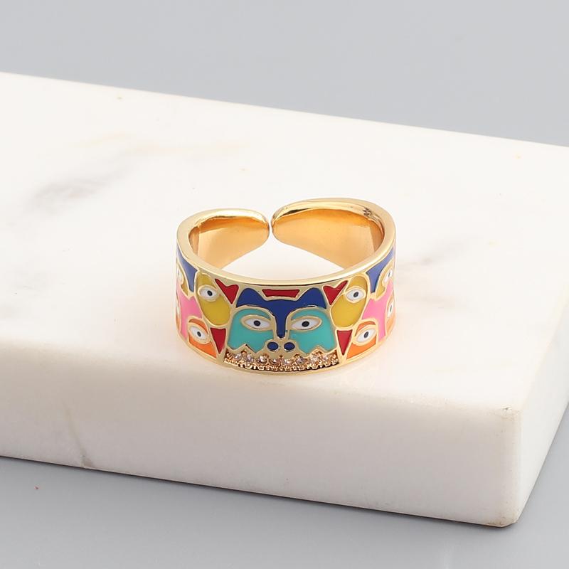 2026 New Colorful Eye Rings For Women White CZ Handmade Enamel Lovely Cat Unique Trendy Ring Party Fashion Jewelry