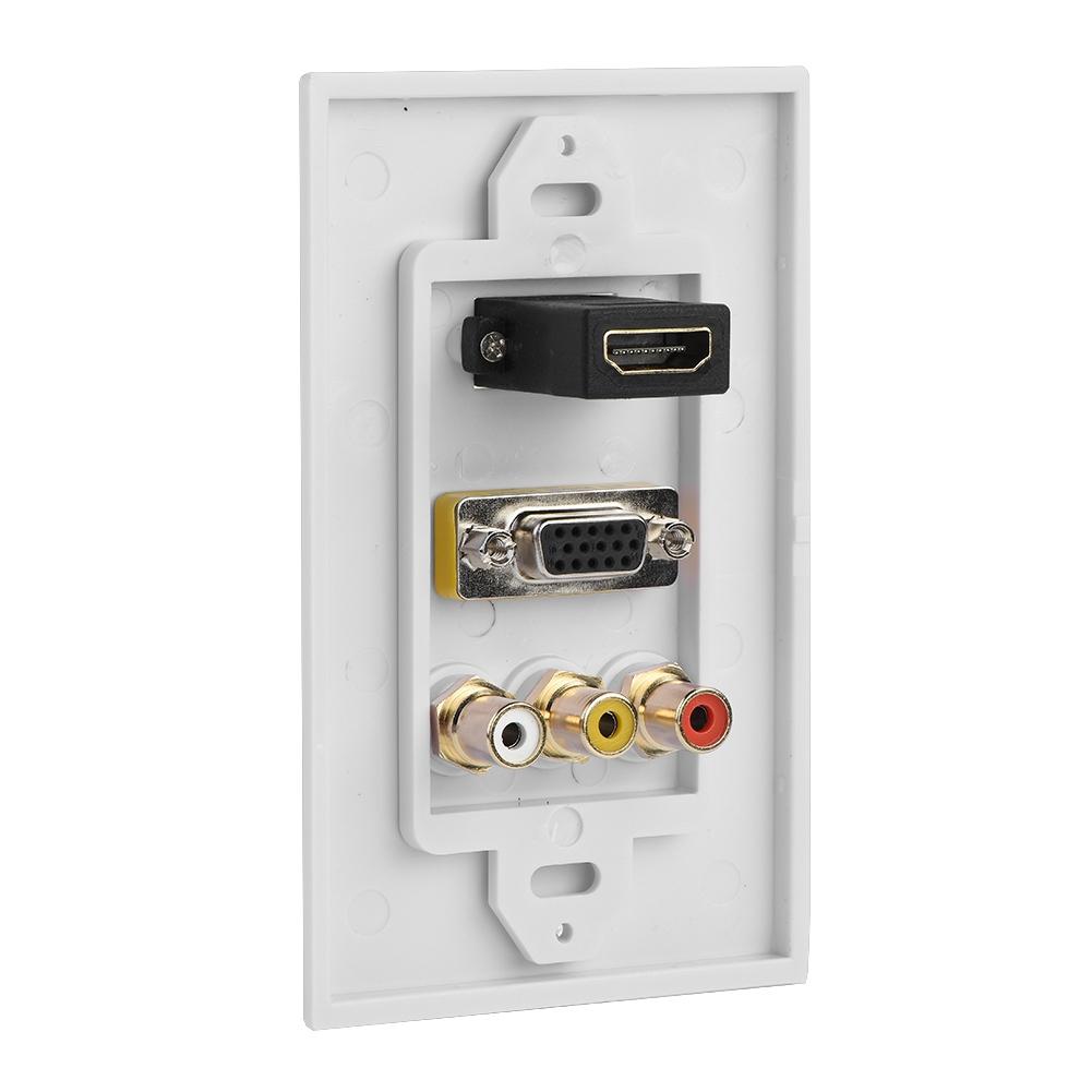 3 In 1 HDMI VGA RCA Ports Multimedia Panel Multi Level Protection Multimedia Wall Socket