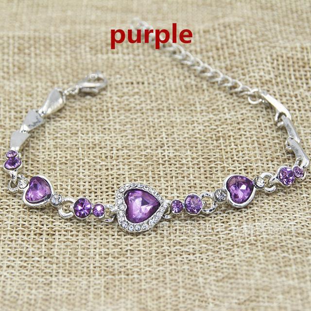 

Продажа браслета с кристаллами и цирконием в форме сердца для женщин, свадебных украшений, браслетов, аксессуаров фиолетовый