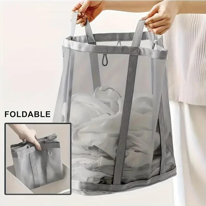 1PC Foldable Mesh Laundry Hamper with Handles Wall-Mounted Dirty Clothes Basket for Home Laundry Baskets