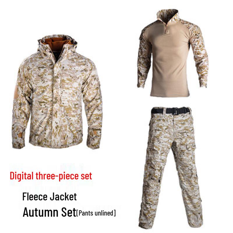 Herren- und Damen-Wasserdichte Camouflage-Taktische Jacke Set - Winddicht, mit Plus-Samt, Verdickt für Herbst und Winter.