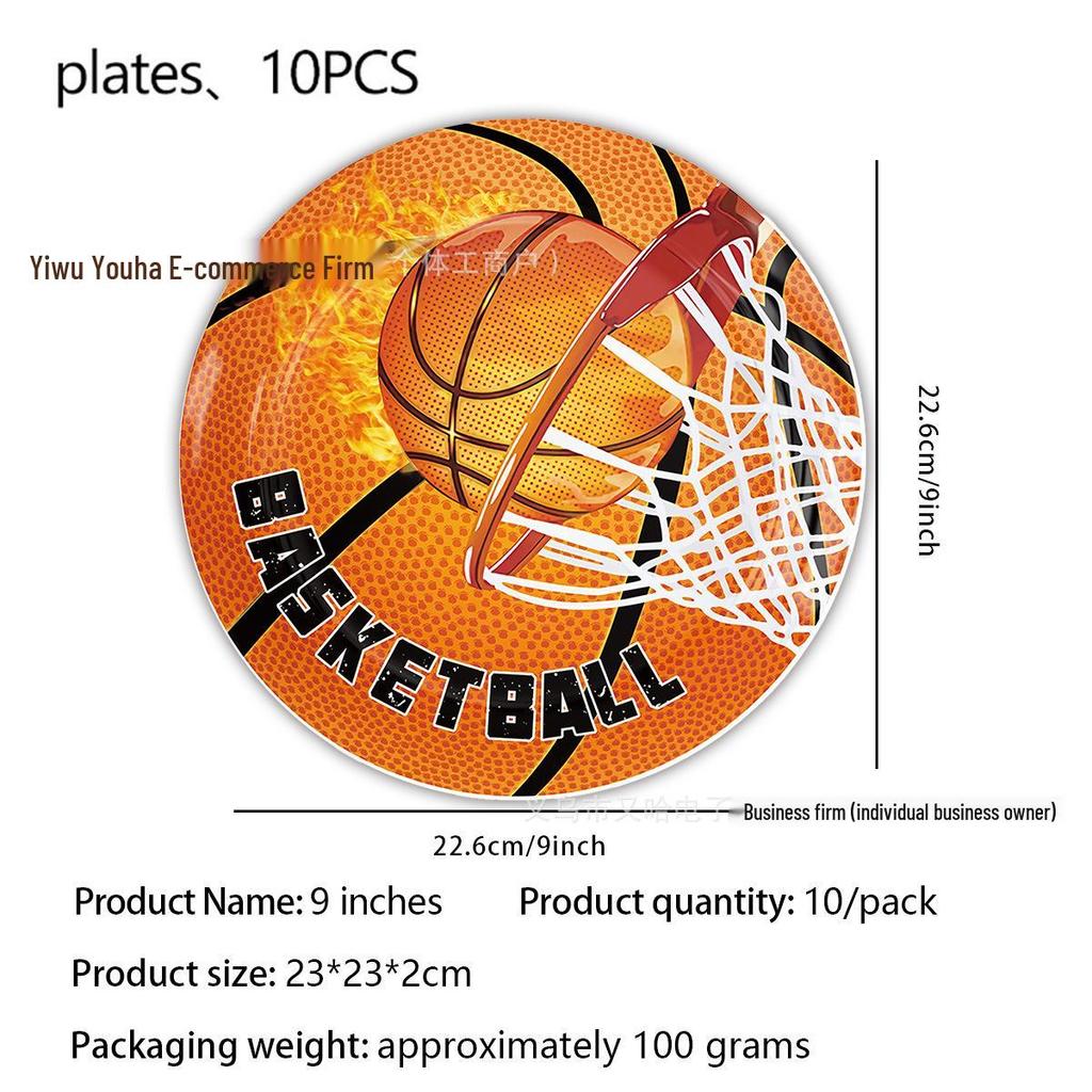 NBA Season Party Tableware: Basketball-Themed Plates, Napkins, and Tablecloth for Fan Birthdays and Celebrations.