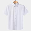Men's Gray Short Sleeve Button Down Shirt - Ice Silk Casual Business Formal Summer Top