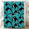 Blue Waves Whale Pattern Shower Curtain Waterproof Bath Decoration Home Decor
