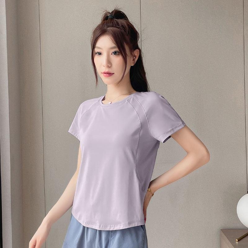 Womens Running Set Quick Dry Loose Short Sleeve Yoga Top Shorts Gym Workout Outfit