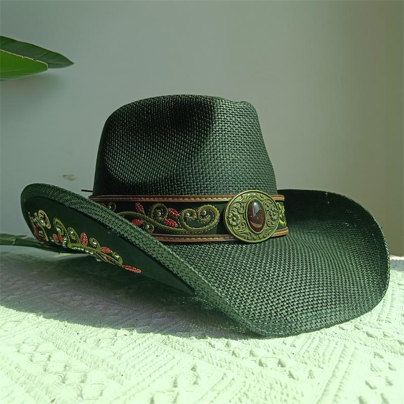 Western Cowboy Straw Hat Embroidery Applique 2025 Cowboy Hat Men and Women Sun Hat Summer Brim Hat Sombrero