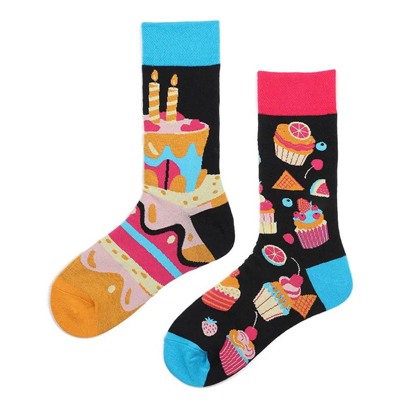 1Pair Man Women Socks Original AB Tide Socks Medium High Tube Colorful Socks Flowers Fruits Candy Cake Cotton Socks Unisex Socks
