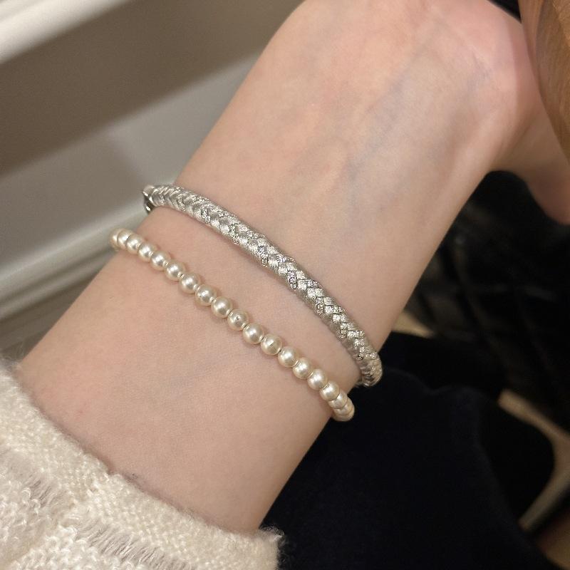 French Retro Italian Brushed Wheat Ear Woven Bracelet With Diamonds Light Luxury Exquisite Versatile Chinese Bracelet