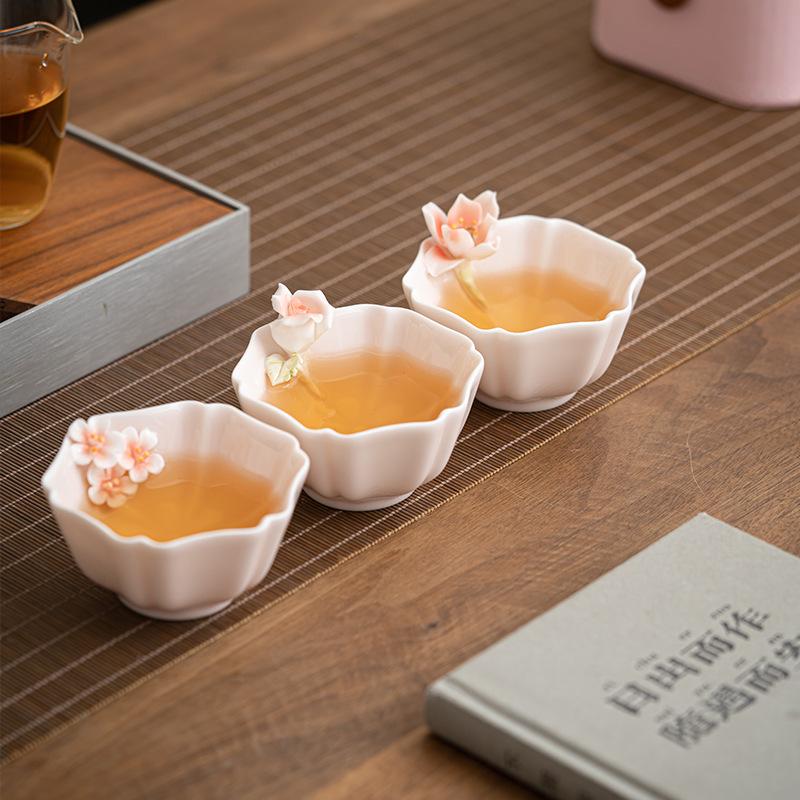Pink Flower Petal Chinese Style Tea Cup for Personal Use