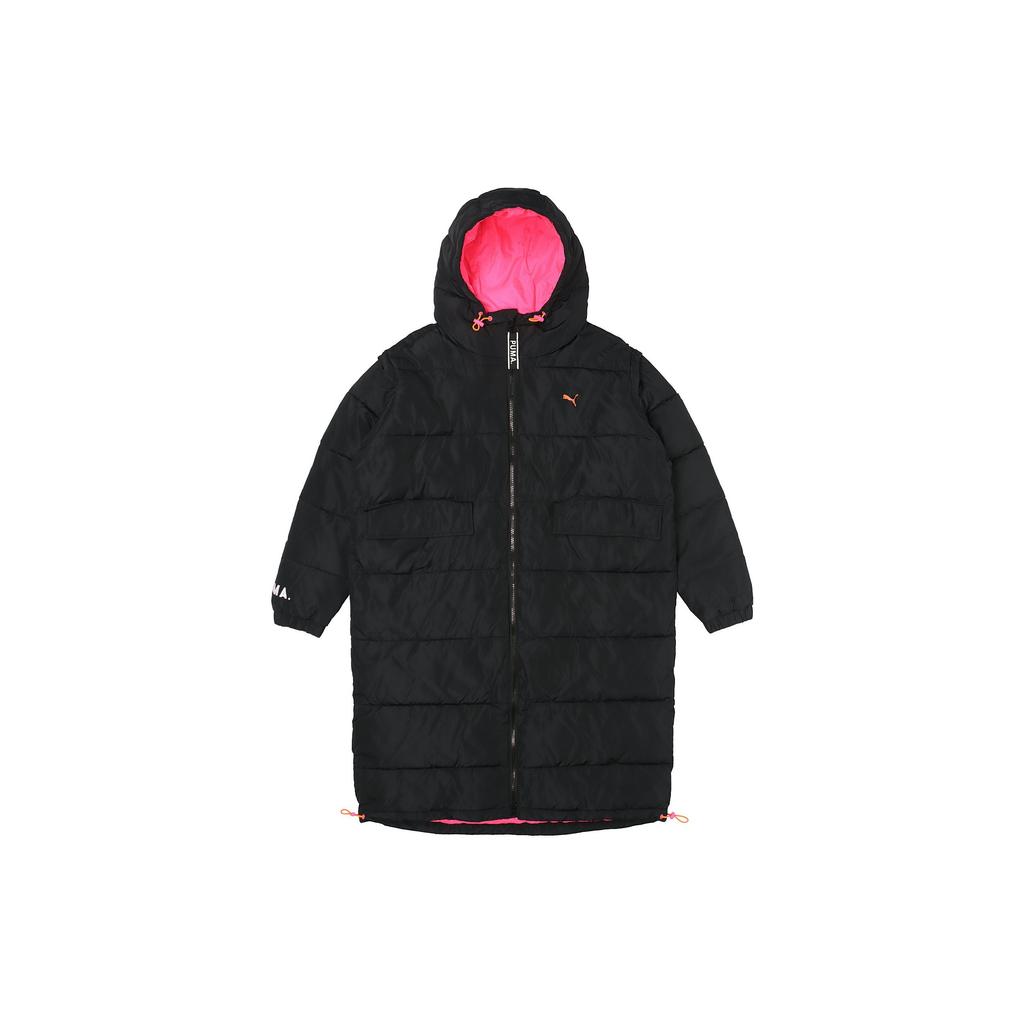 Puma Hooded Sports Warm Mid-Length Cotton Coat Women Coats Black 577708-01